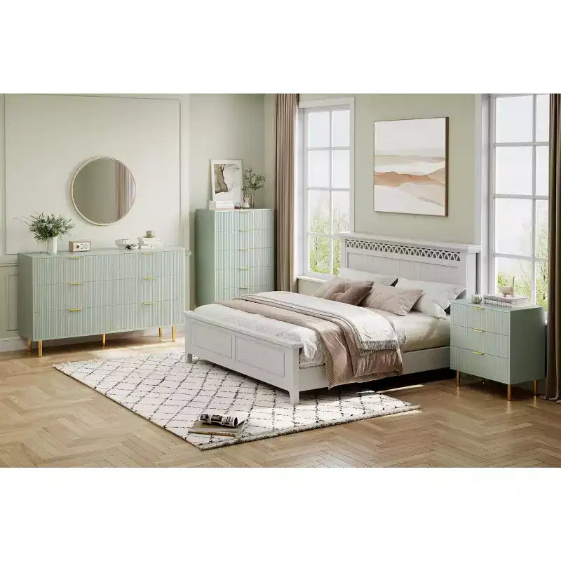 Commode Verte, Commode Moderne à 5 Tiroirs pour Chambre avec Dorure et Grand Tiroir, Commode Double en Bois, Verte