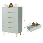 Commode Verte, Commode Moderne à 5 Tiroirs pour Chambre avec Dorure et Grand Tiroir, Commode Double en Bois, Verte