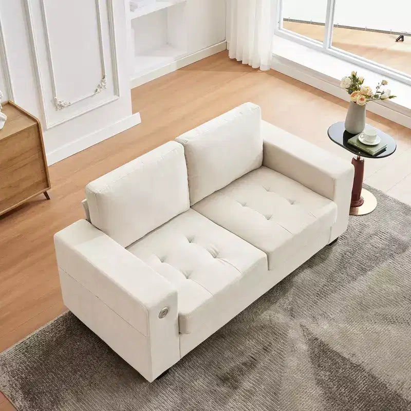 Canapé Cloud 178 cm en chenille de style Mid-Century, assise profonde, ports USB, poches latérales, aucun assemblage requis