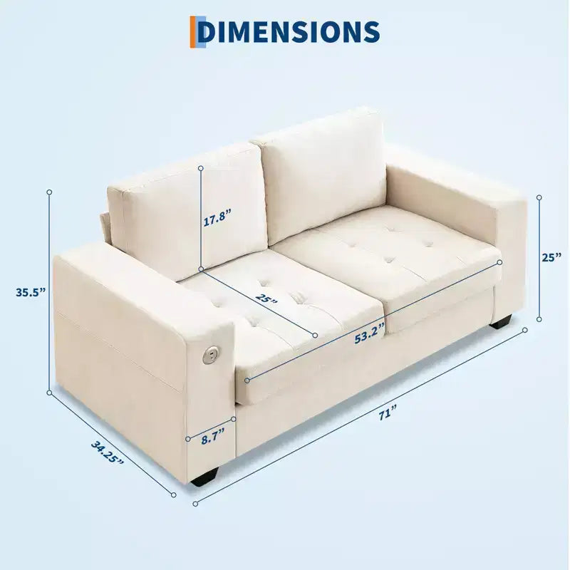 Canapé Cloud 178 cm en chenille de style Mid-Century, assise profonde, ports USB, poches latérales, aucun assemblage requis