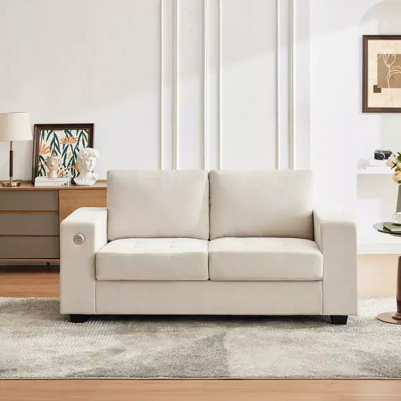 Canapé Cloud 178 cm en chenille de style Mid-Century, assise profonde, ports USB, poches latérales, aucun assemblage requis