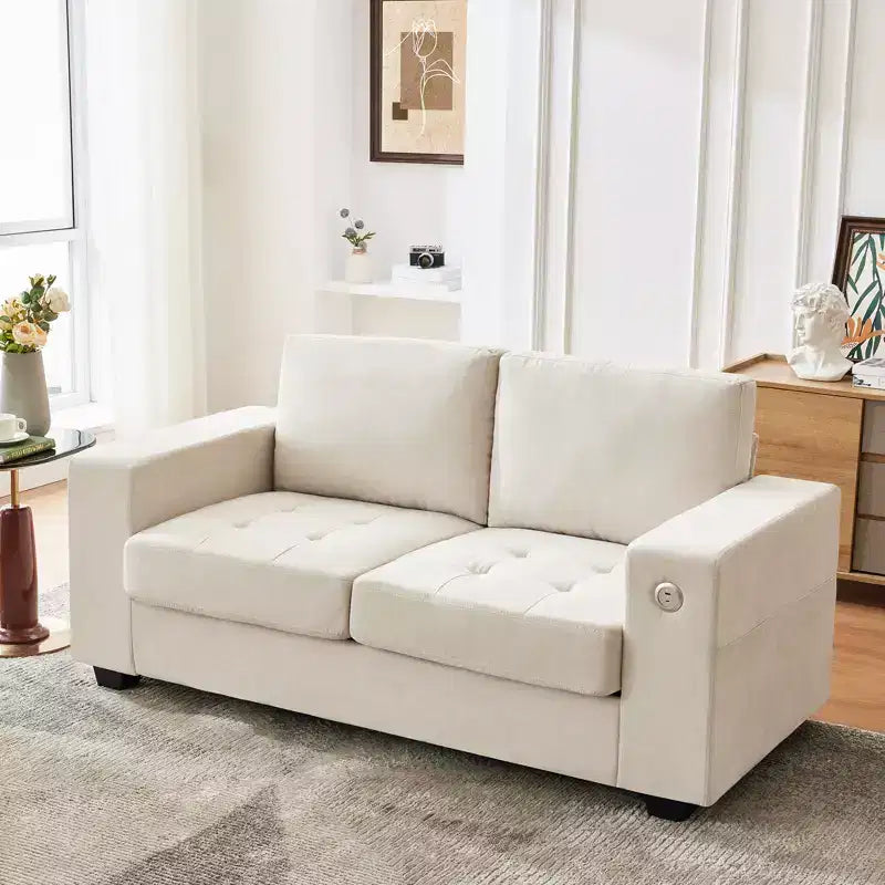 Canapé Cloud 178 cm en chenille de style Mid-Century, assise profonde, ports USB, poches latérales, aucun assemblage requis