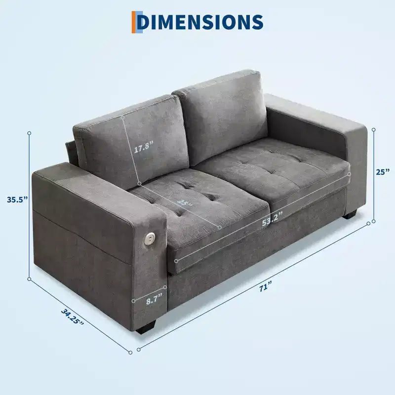 Canapé Cloud 178 cm en chenille de style Mid-Century, assise profonde, ports USB, poches latérales, aucun assemblage requis