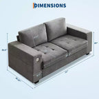 Canapé Cloud 178 cm en chenille de style Mid-Century, assise profonde, ports USB, poches latérales, aucun assemblage requis