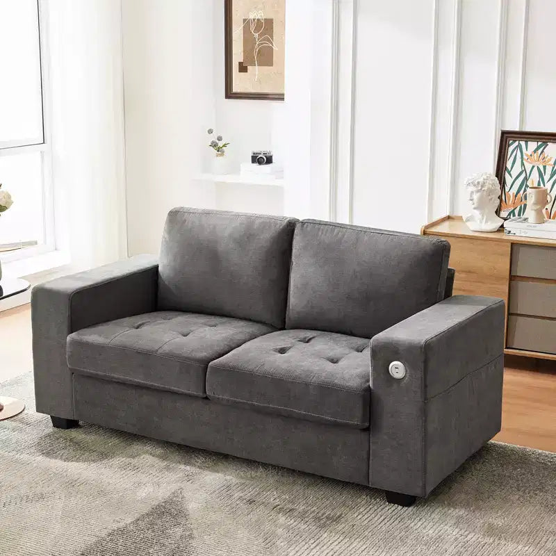 Canapé Cloud 178 cm en chenille de style Mid-Century, assise profonde, ports USB, poches latérales, aucun assemblage requis