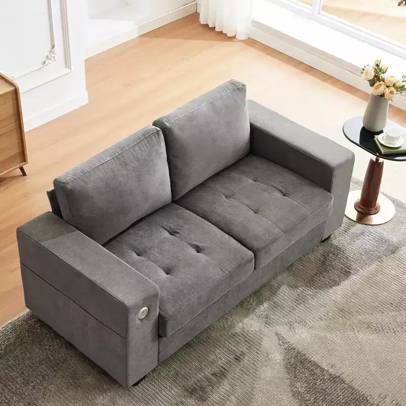 Canapé Cloud 178 cm en chenille de style Mid-Century, assise profonde, ports USB, poches latérales, aucun assemblage requis