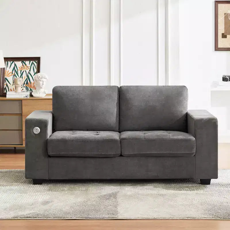 Canapé Cloud 178 cm en chenille de style Mid-Century, assise profonde, ports USB, poches latérales, aucun assemblage requis