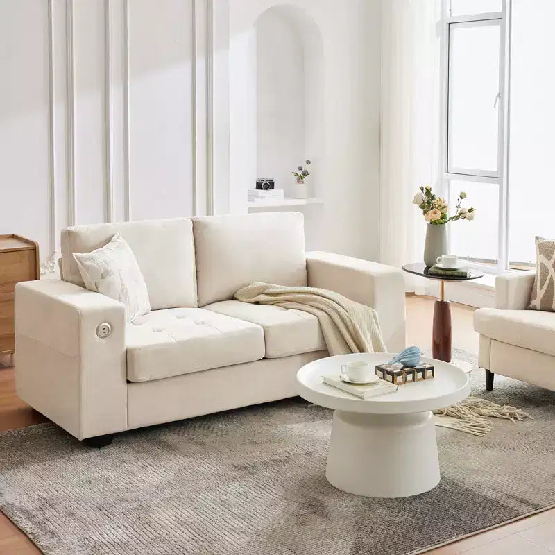Canapé Cloud 178 cm en chenille de style Mid-Century, assise profonde, ports USB, poches latérales, aucun assemblage requis