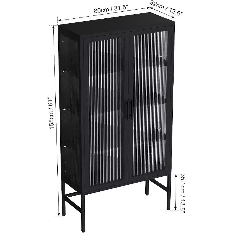 Vitrine avec portes en verre, meuble de curiosités avec étagères réglables à 3 niveaux Meuble de rangement pour la maison, le salon et le bureau Noir