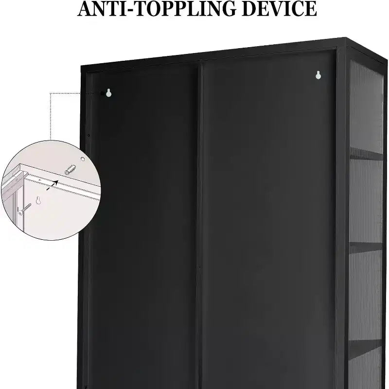 Vitrine avec portes en verre, meuble de curiosités avec étagères réglables à 3 niveaux Meuble de rangement pour la maison, le salon et le bureau Noir