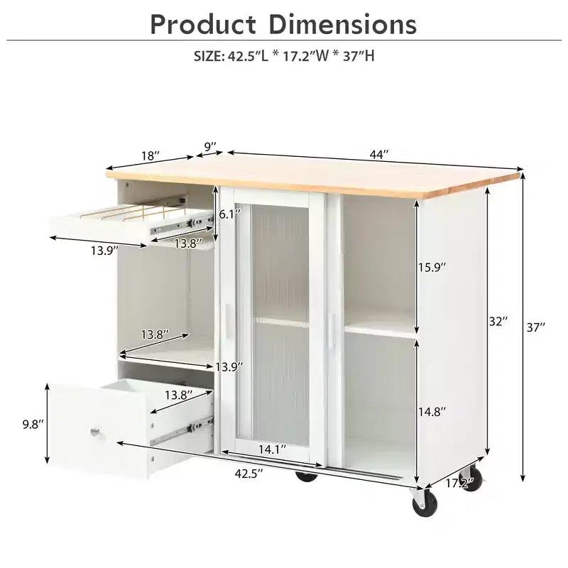 Dessertes de cuisine roulantes avec lumière LED, îlot de cuisine avec étagère réglable et 2 tiroirs de rangement, îlot sur roulettes