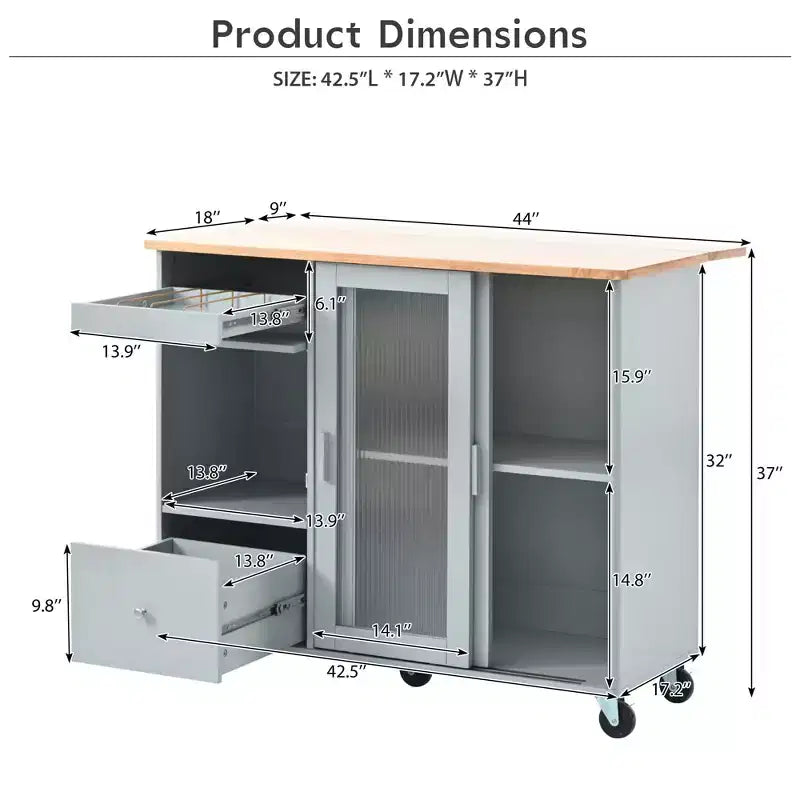 Dessertes de cuisine roulantes avec lumière LED, îlot de cuisine avec étagère réglable et 2 tiroirs de rangement, îlot sur roulettes