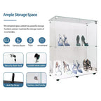 Vitrine en verre trempé, Cave à vin, Meuble de classement, Bande lumineuse Bluetooth, Roulettes pivotantes verrouillables, Salon, Chambre, Bureau, Blanc