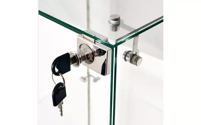 Vitrine en verre trempé, Cave à vin, Meuble de classement, Bande lumineuse Bluetooth, Roulettes pivotantes verrouillables, Salon, Chambre, Bureau, Blanc