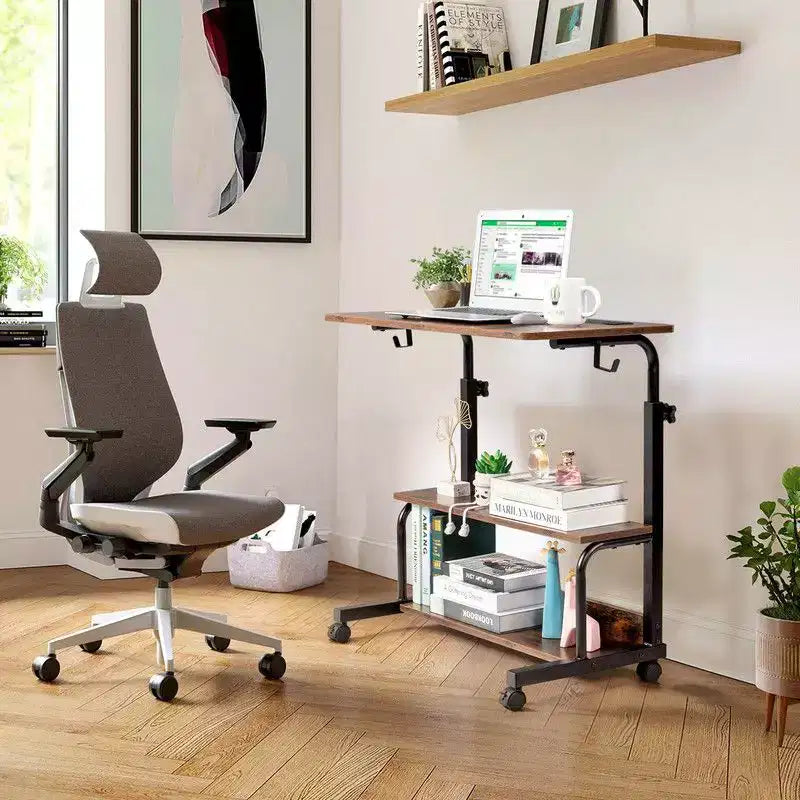Table d'appoint à roulettes et réglable en hauteur, avec station de charge, 2 ports USB et prises, en bois PB 15MM P2 et acier - Marron