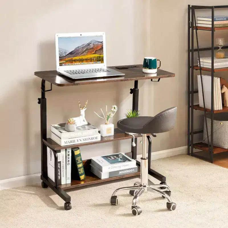 Table d'appoint à roulettes et réglable en hauteur, avec station de charge, 2 ports USB et prises, en bois PB 15MM P2 et acier - Marron