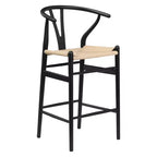 Tabouret de bar Wishbone tissé beige entièrement assemblé, moderne et robuste pour îlot de cuisine
