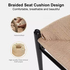 Tabouret de bar Wishbone tissé beige entièrement assemblé, moderne et robuste pour îlot de cuisine