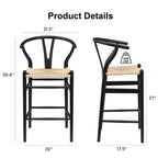Tabouret de bar Wishbone tissé beige entièrement assemblé, moderne et robuste pour îlot de cuisine