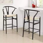 Tabouret de bar Wishbone tissé beige entièrement assemblé, moderne et robuste pour îlot de cuisine
