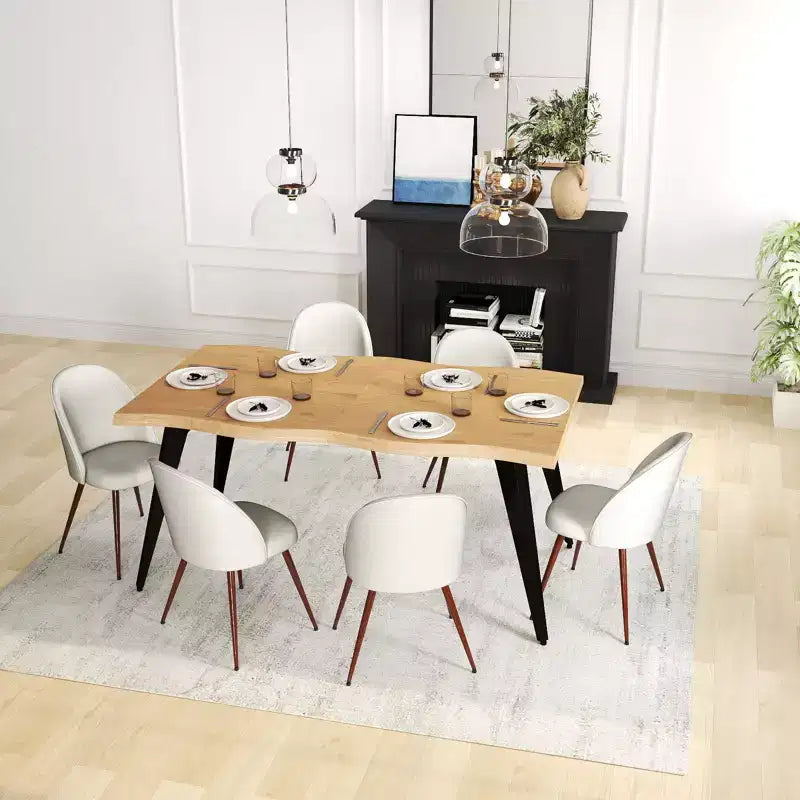 Table à manger rectangulaire de 63 po pour 6 personnes, style bois moderne avec pieds en métal noir