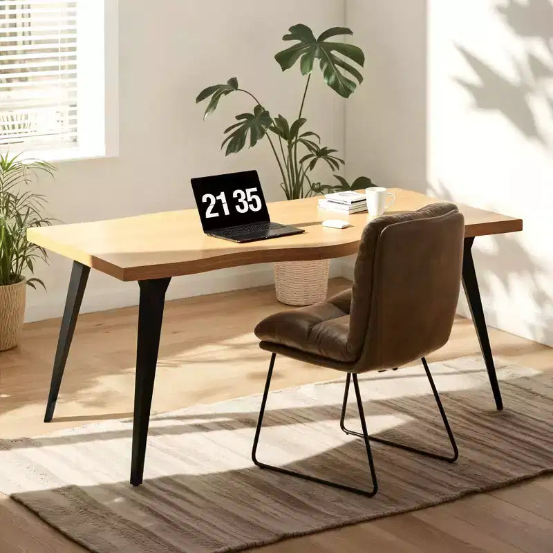 Table à manger rectangulaire de 63 po pour 6 personnes, style bois moderne avec pieds en métal noir