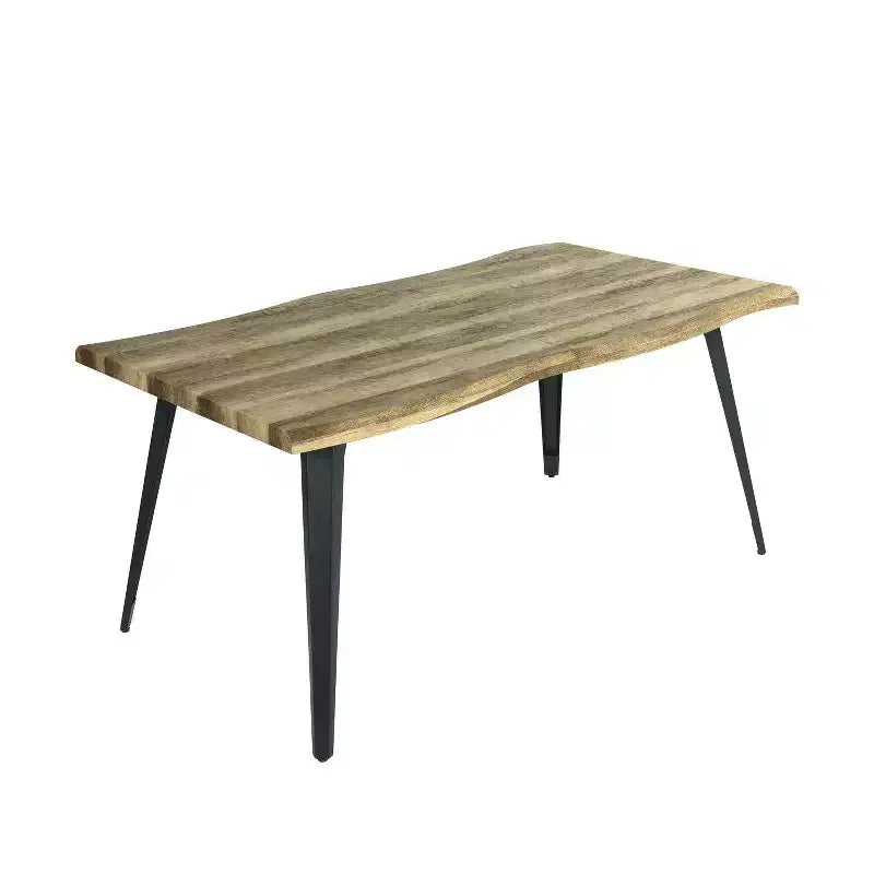 Table à manger rectangulaire de 63 po pour 6 personnes, style bois moderne avec pieds en métal noir