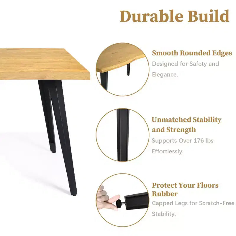 Table à manger rectangulaire de 63 po pour 6 personnes, style bois moderne avec pieds en métal noir