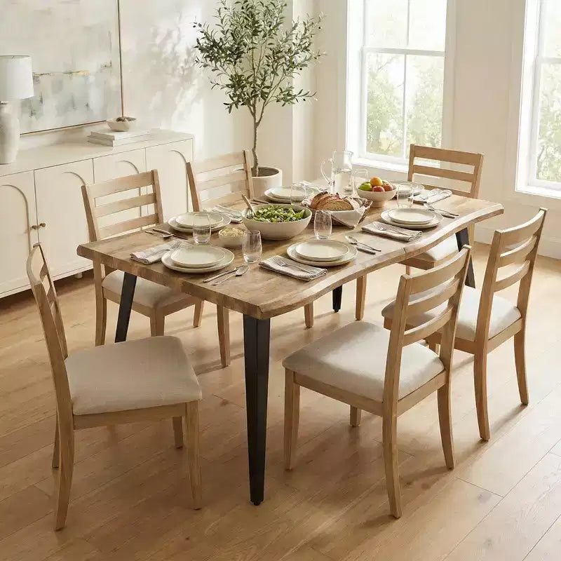 Table à manger rectangulaire de 63 po pour 6 personnes, style bois moderne avec pieds en métal noir