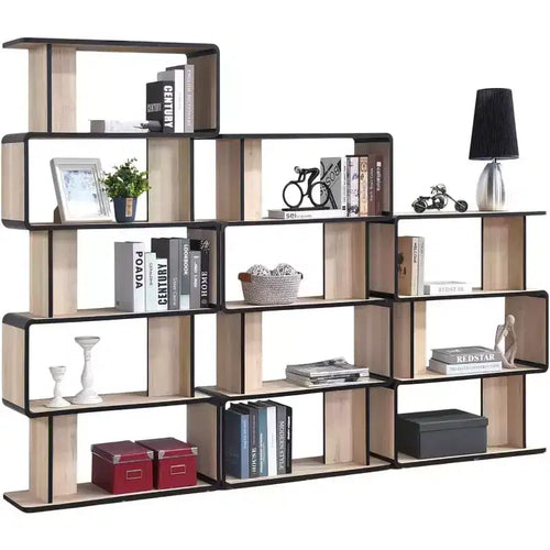 Ensemble de 3 bibliothèques avec étagères à 3, 4 et 5 niveaux, meuble de rangement et de présentation moderne en bois chêne/noir
