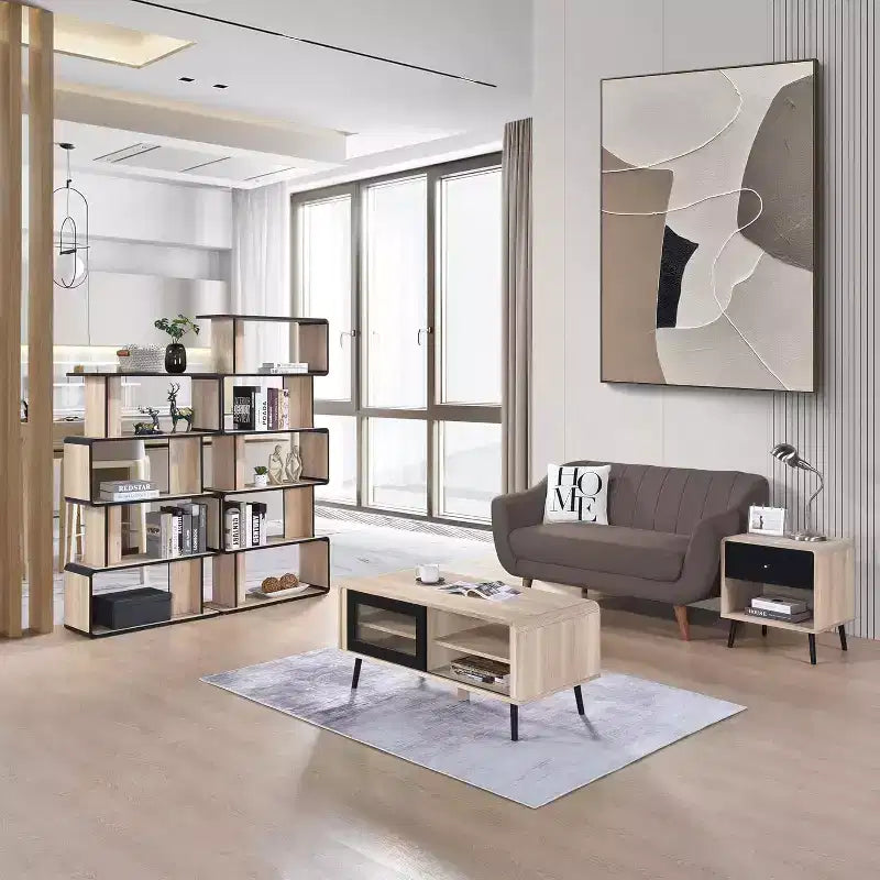 Ensemble de 3 bibliothèques avec étagères à 3, 4 et 5 niveaux, meuble de rangement et de présentation moderne en bois chêne/noir