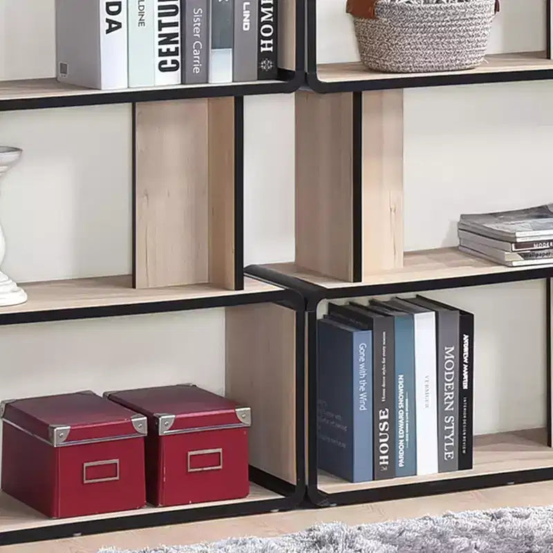 Ensemble de 3 bibliothèques avec étagères à 3, 4 et 5 niveaux, meuble de rangement et de présentation moderne en bois chêne/noir