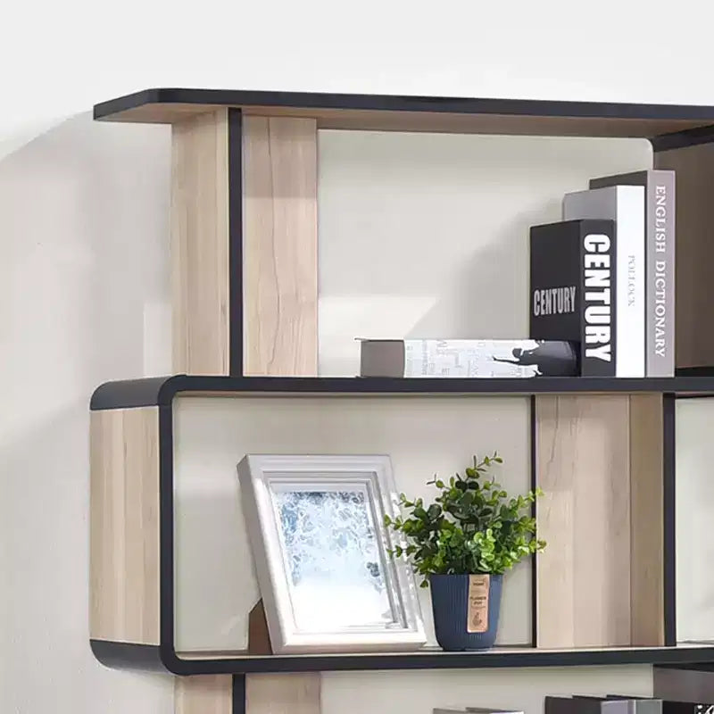 Ensemble de 3 bibliothèques avec étagères à 3, 4 et 5 niveaux, meuble de rangement et de présentation moderne en bois chêne/noir