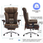 Fauteuil de bureau ergonomique 450 lbs avec repose-pieds, Fauteuil de direction en cuir PU à dossier haut avec support lombaire et accoudoirs réglables