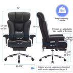 Fauteuil de bureau ergonomique 450 lbs avec repose-pieds, Fauteuil de direction en cuir PU à dossier haut avec support lombaire et accoudoirs réglables