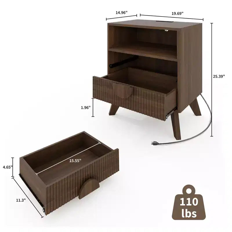 Table de chevet moderne cannelée, table de chevet en bois, table d'appoint, tiroirs et étagère de rangement pour salon et chambre