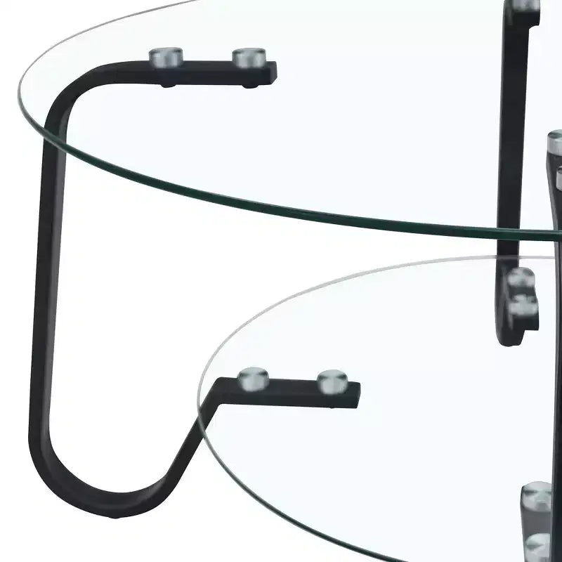 Table basse rétro minimaliste à cadre métallique avec double plateau en verre trempé, dimensions 80 x 80 x 45 cm