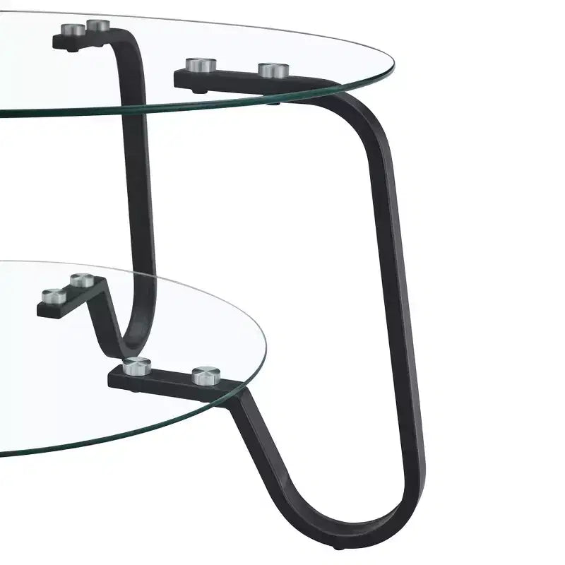Table basse rétro minimaliste à cadre métallique avec double plateau en verre trempé, dimensions 80 x 80 x 45 cm