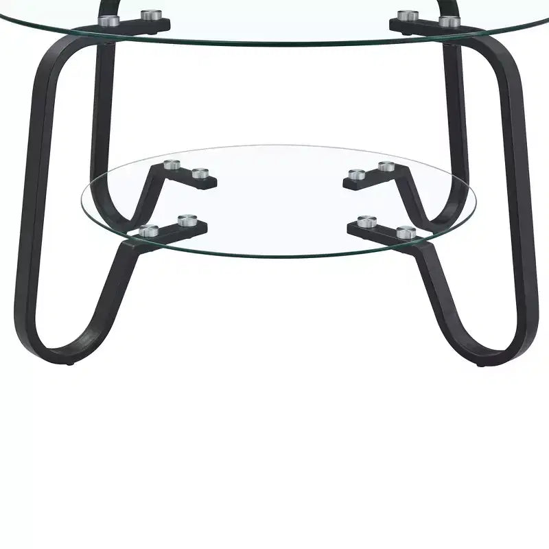 Table basse rétro minimaliste à cadre métallique avec double plateau en verre trempé, dimensions 80 x 80 x 45 cm