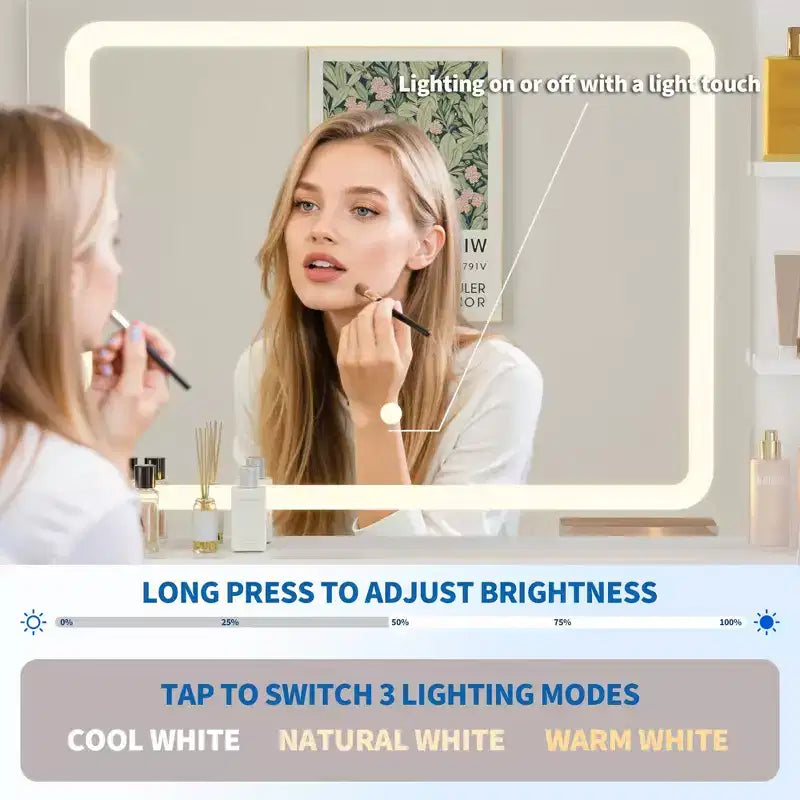 Coiffeuse de maquillage à LED de 31,5 pouces avec miroir et 2 tiroirs pour le rangement et l'organisation de la chambre