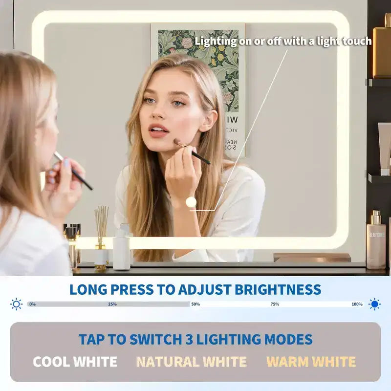Coiffeuse de maquillage à LED de 31,5 pouces avec miroir et 2 tiroirs pour le rangement et l'organisation de la chambre
