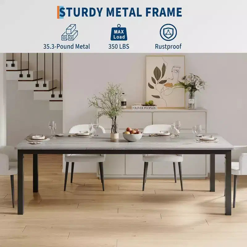Table de salle à manger industrielle de 200 cm pour 8 personnes, longue table à manger en bois avec assemblage tenon-mortaise, table de cuisine avec pieds en métal robustes, pour salle à manger ou bureau
