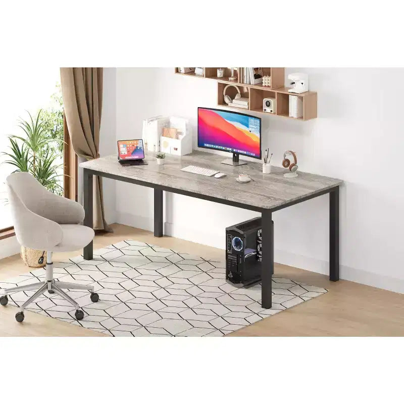 Table de salle à manger industrielle de 200 cm pour 8 personnes, longue table à manger en bois avec assemblage tenon-mortaise, table de cuisine avec pieds en métal robustes, pour salle à manger ou bureau