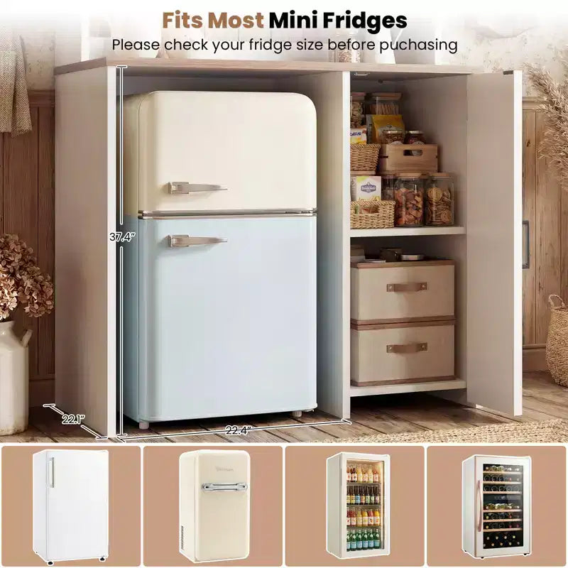 Armoire de cuisine avec espace pour mini-réfrigérateur, meuble bar à café avec étagère de rangement