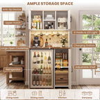 Armoire de cuisine avec espace pour mini-réfrigérateur, meuble bar à café avec étagère de rangement