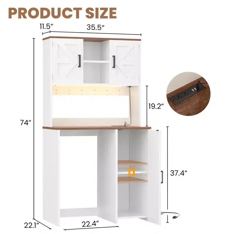 Armoire de cuisine avec espace pour mini-réfrigérateur, meuble bar à café avec étagère de rangement