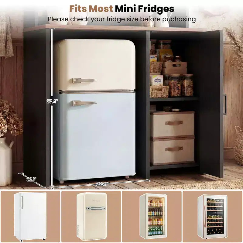 Armoire de cuisine avec espace pour mini-réfrigérateur, meuble bar à café avec étagère de rangement