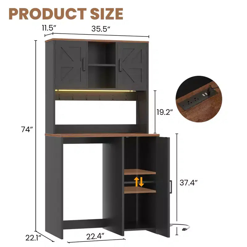 Armoire de cuisine avec espace pour mini-réfrigérateur, meuble bar à café avec étagère de rangement