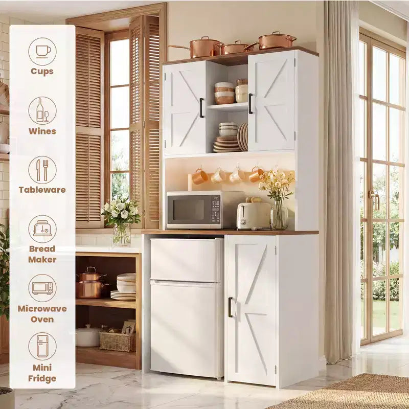 Armoire de cuisine avec espace pour mini-réfrigérateur, meuble bar à café avec étagère de rangement
