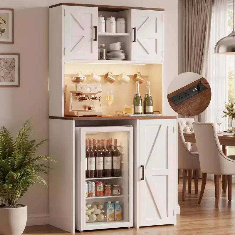 Armoire de cuisine avec espace pour mini-réfrigérateur, meuble bar à café avec étagère de rangement